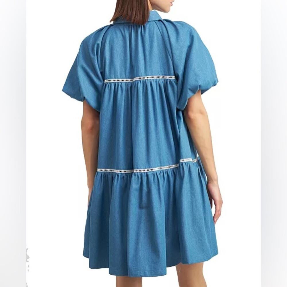 En Saison Blue Tara Puff-Sleeve Babydoll Mini Shirtdress NEW LARGE - Picture 6 of 10
